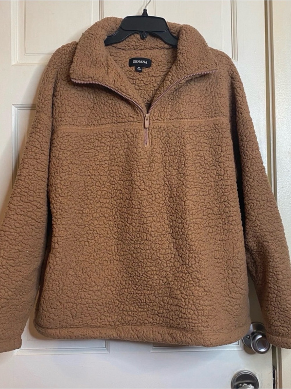 Zenana Outfitters Women’s Brown Sherpa Zip-Up Pullover